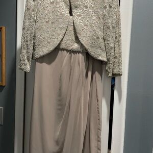 R & M Richards Taupe Lace Long Sleeve Dress